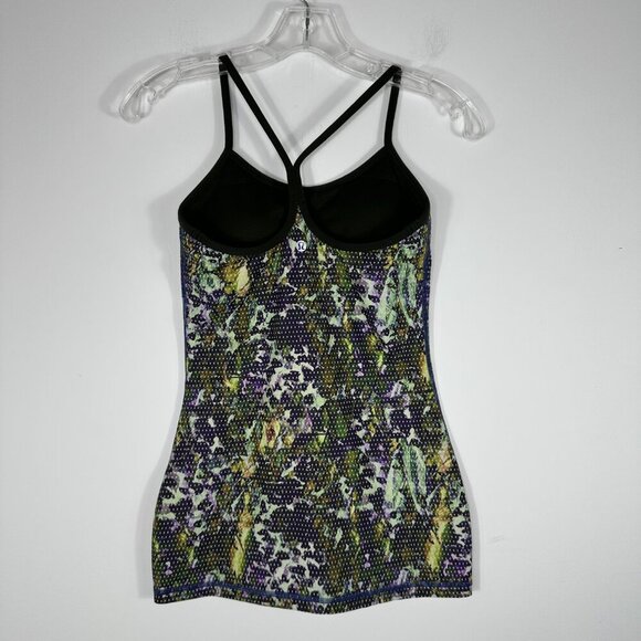 Lululemon Power Y Tank Luon Floral Sport White Multi / Gator Green Top Size 4 - Picture 5 of 8